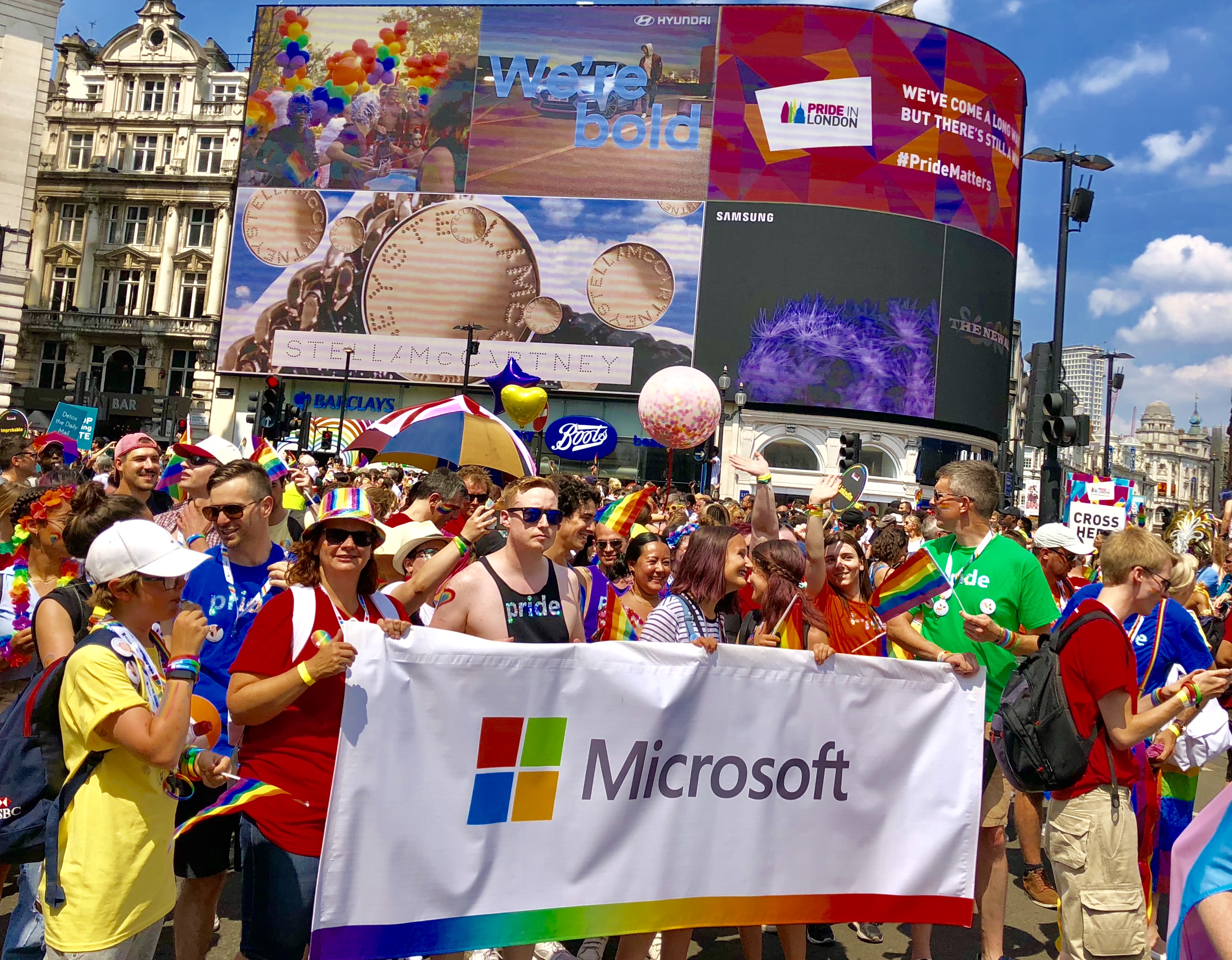 Microsoft staff at the Pride in London march 2018