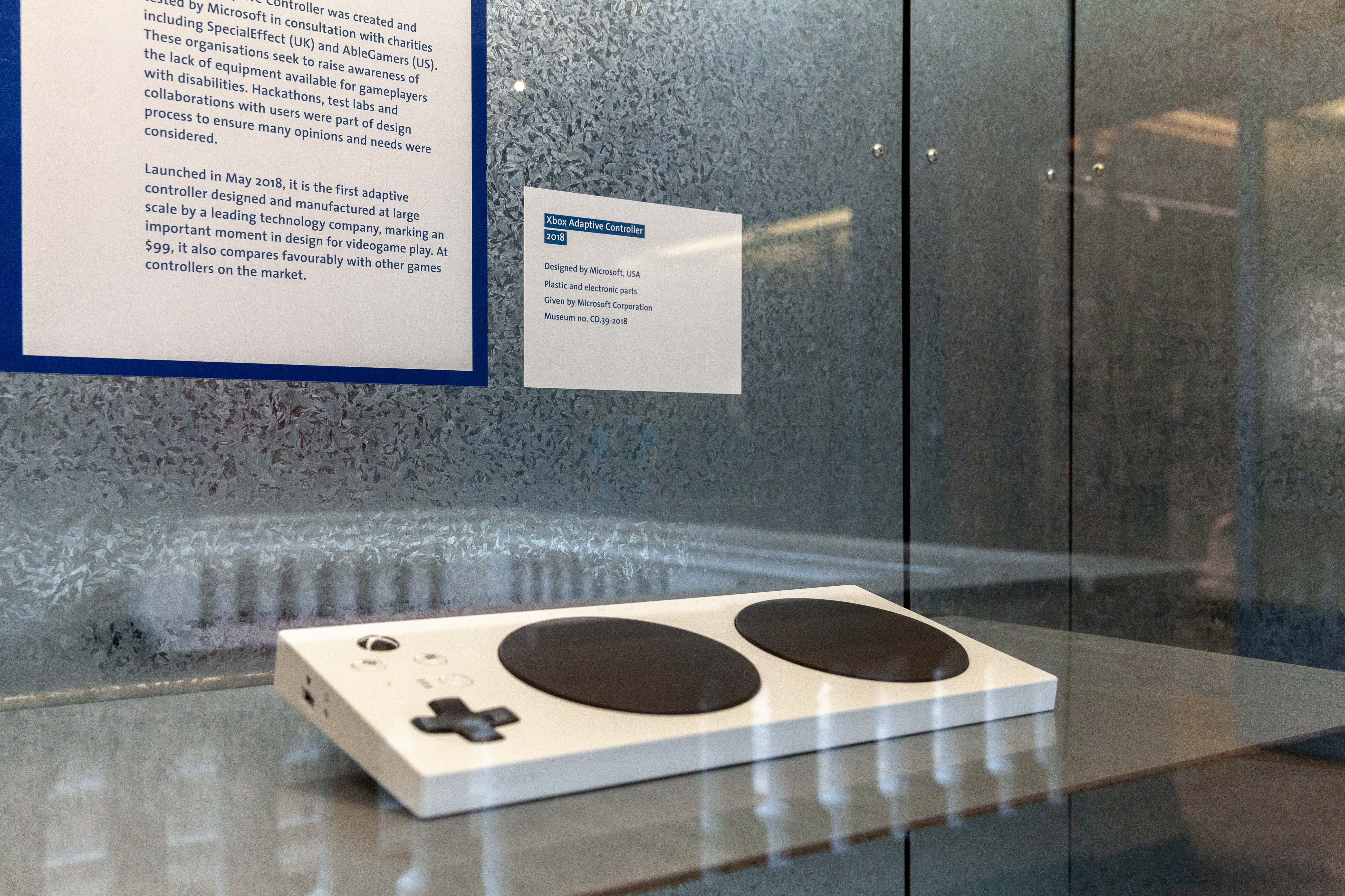 The Xbox Adaptive Controller on display at the V&A