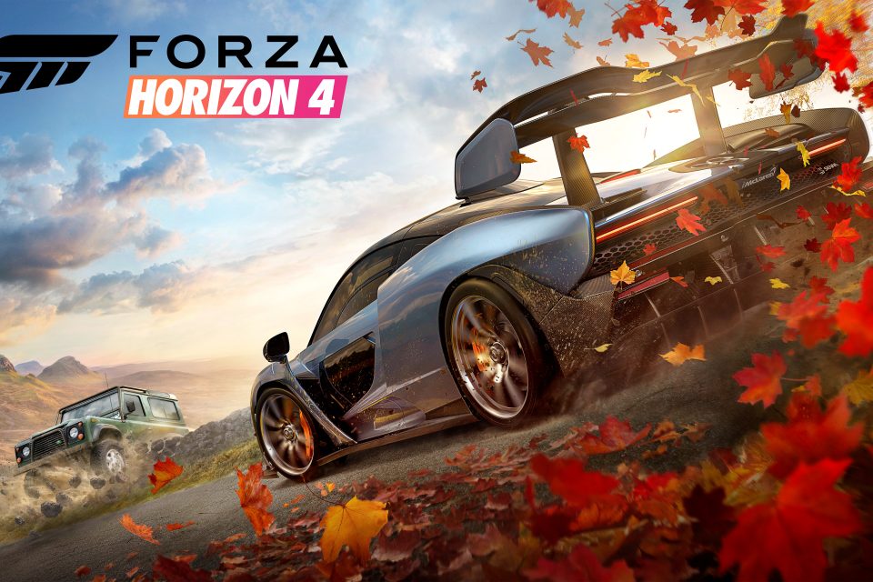 Box cover image for Forza Horizon 4 showing McLaren Senna and Land Rover