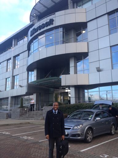 Joshua Uwadiae stands outside Microsoft's UK headquarters in Reading