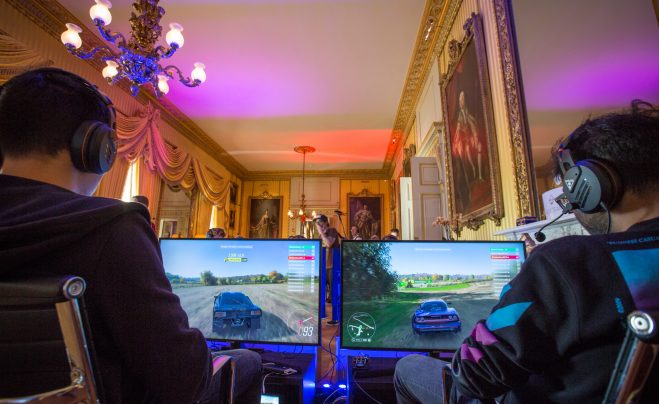 Playing Forza Horizon 4 in Goodwood House