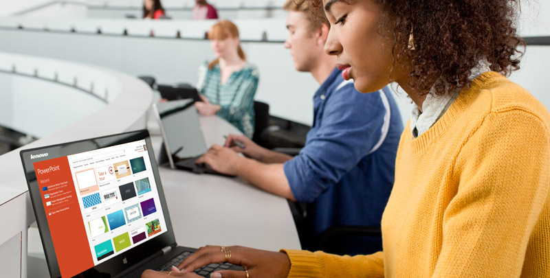 Young woman using PowerPoint at university