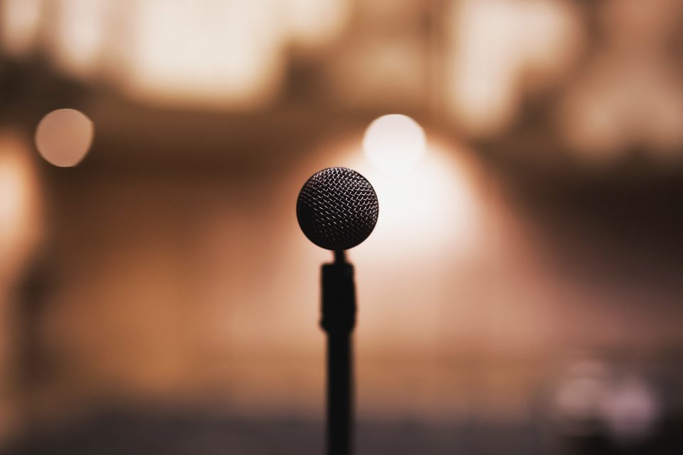 Close-up of a microphone on stage