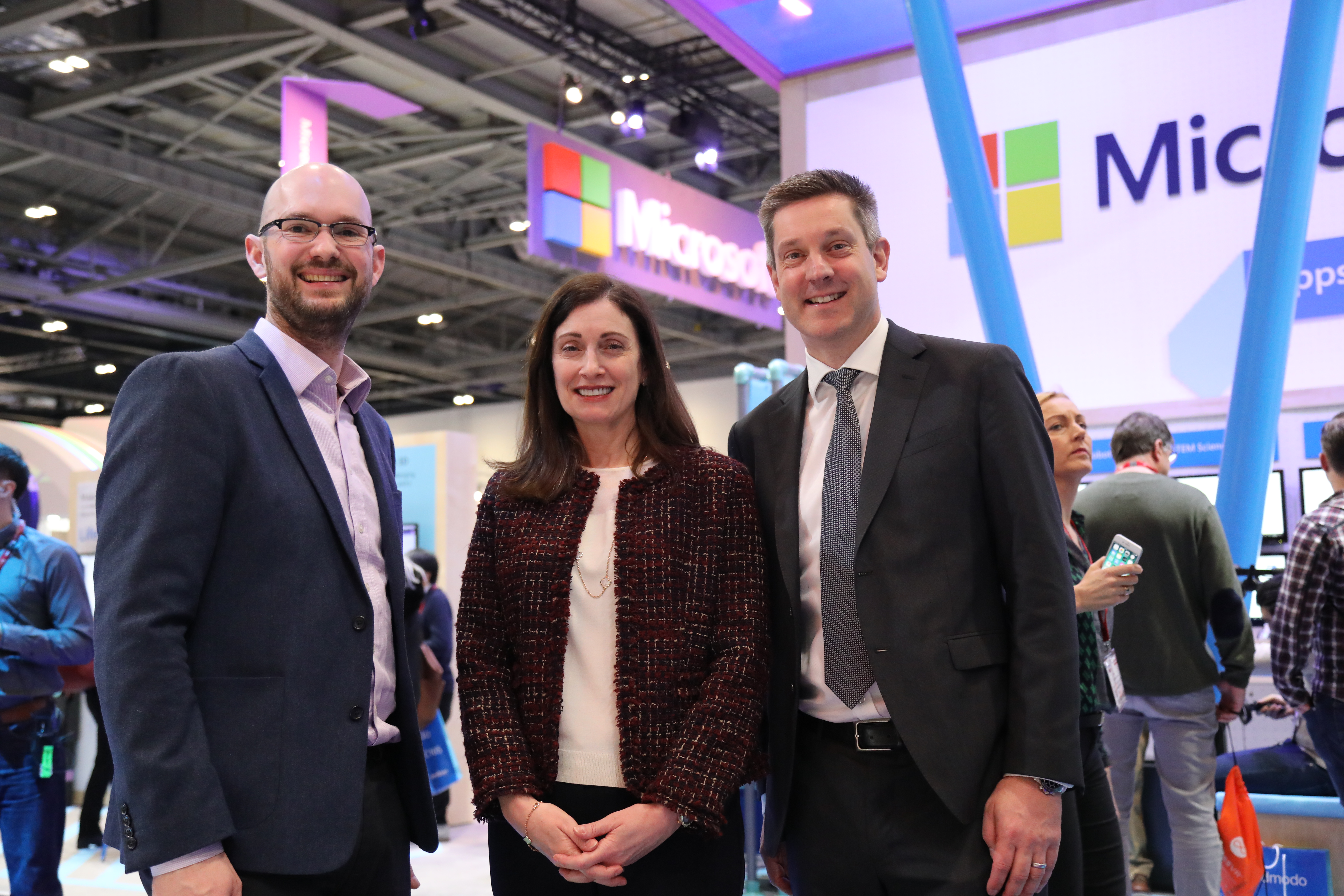 Microsoft UK CEO CIndy Rose with Chris Rothwell (left), Director of Education, and Chris Perkins, General Managr of Public Sector