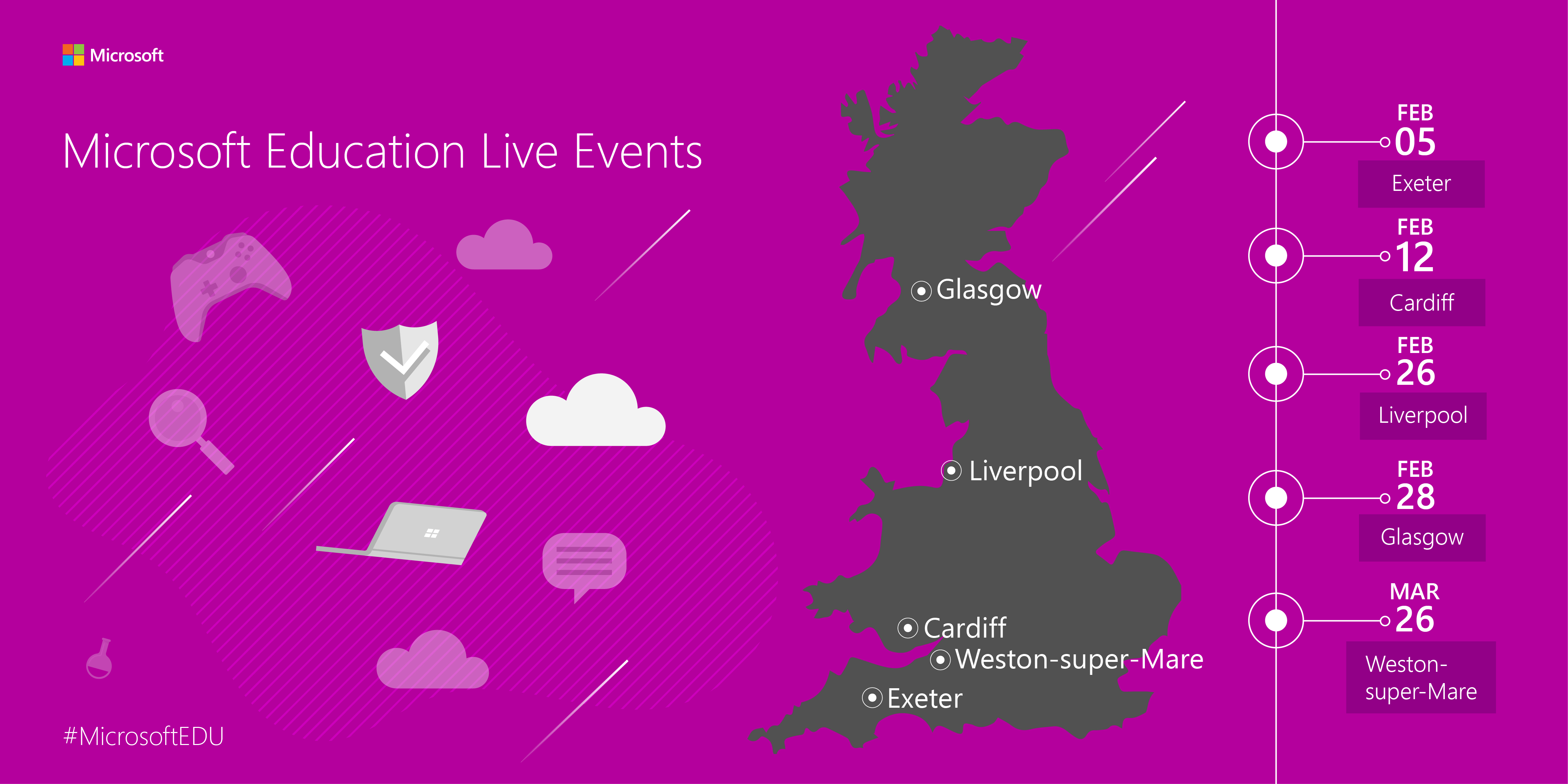Map of Britain showing Education Live locations