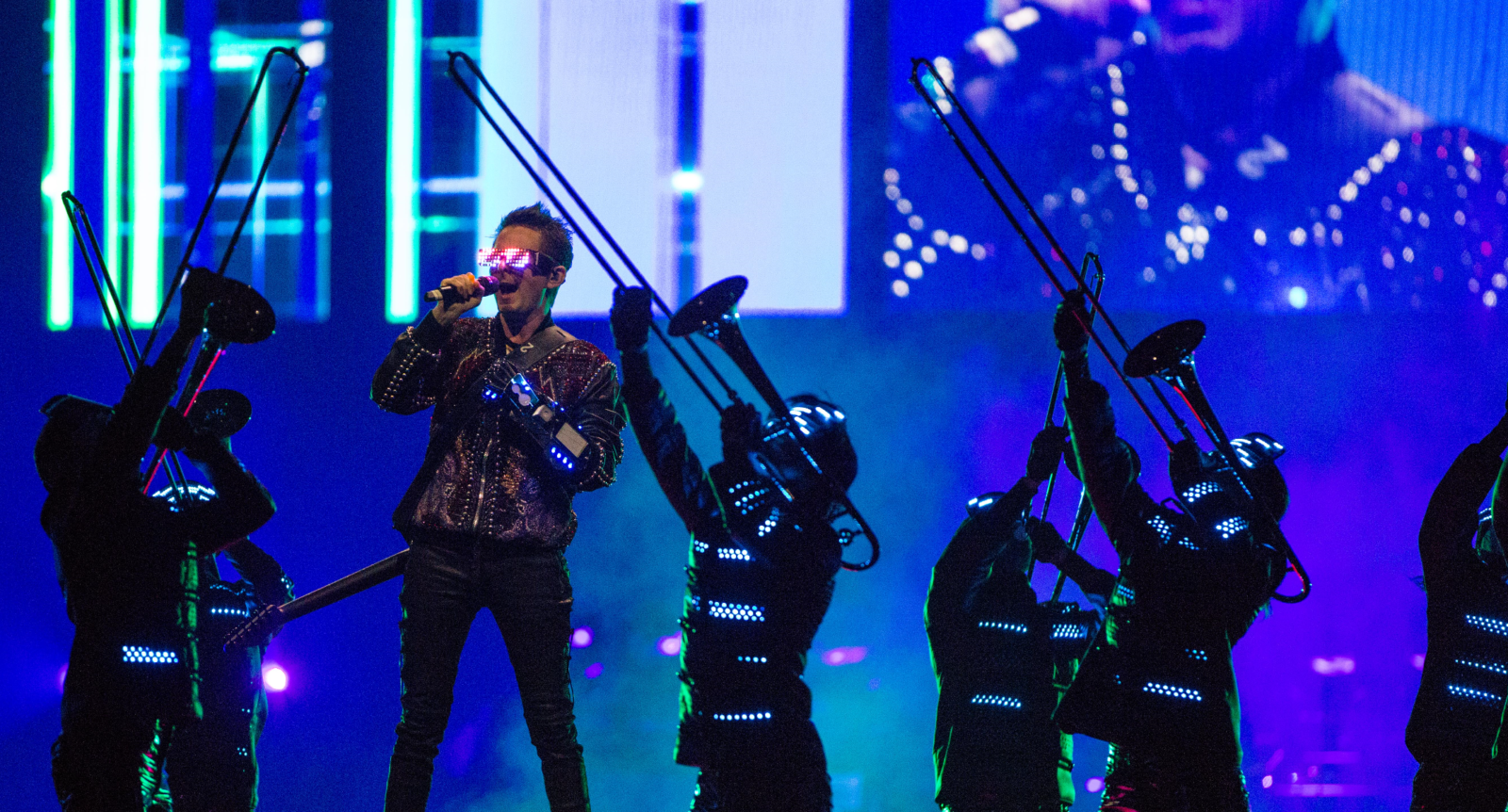 Matt Bellamy, lead singer of Muse, onstage