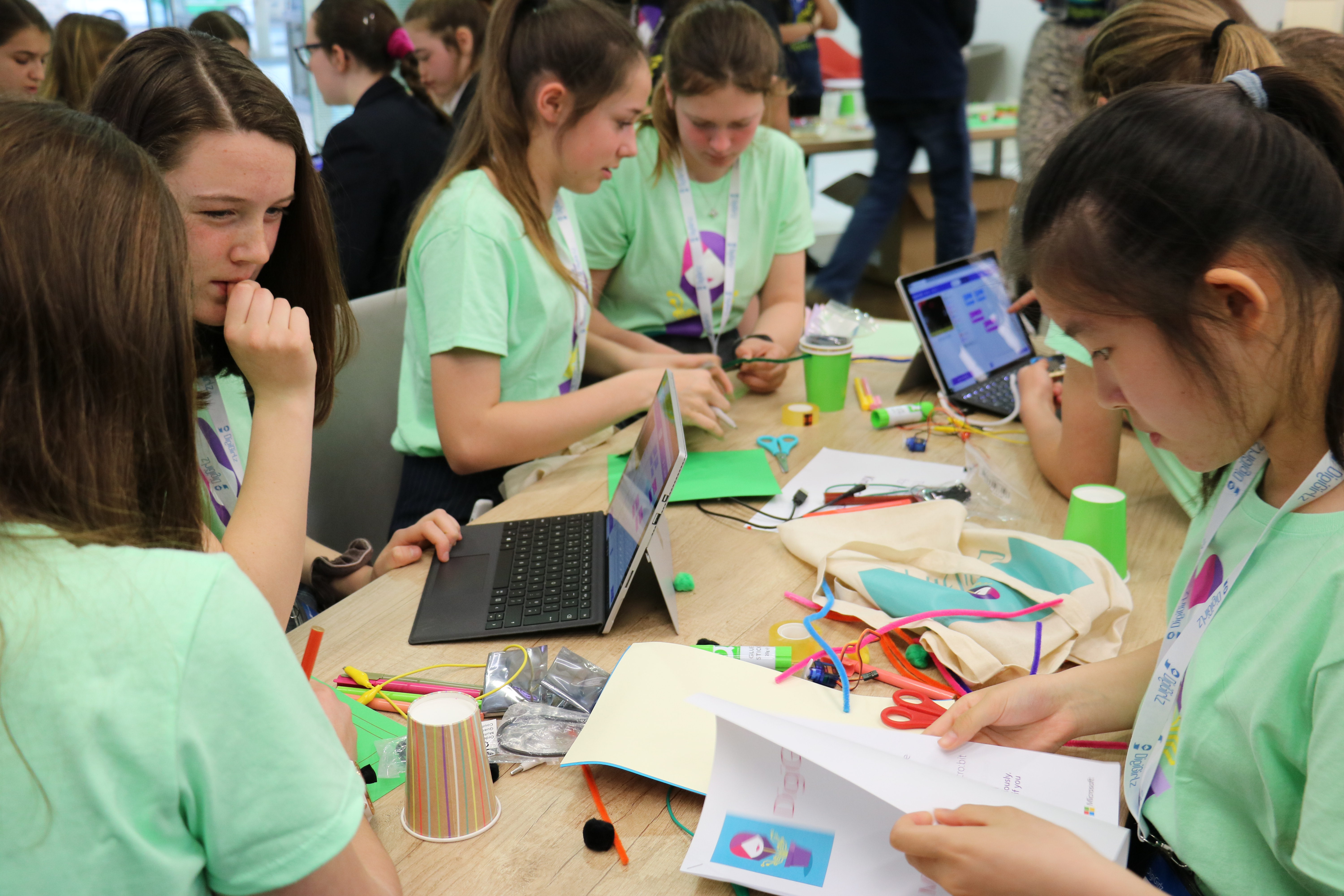 Girls making prototypes at a DigiGirlz event