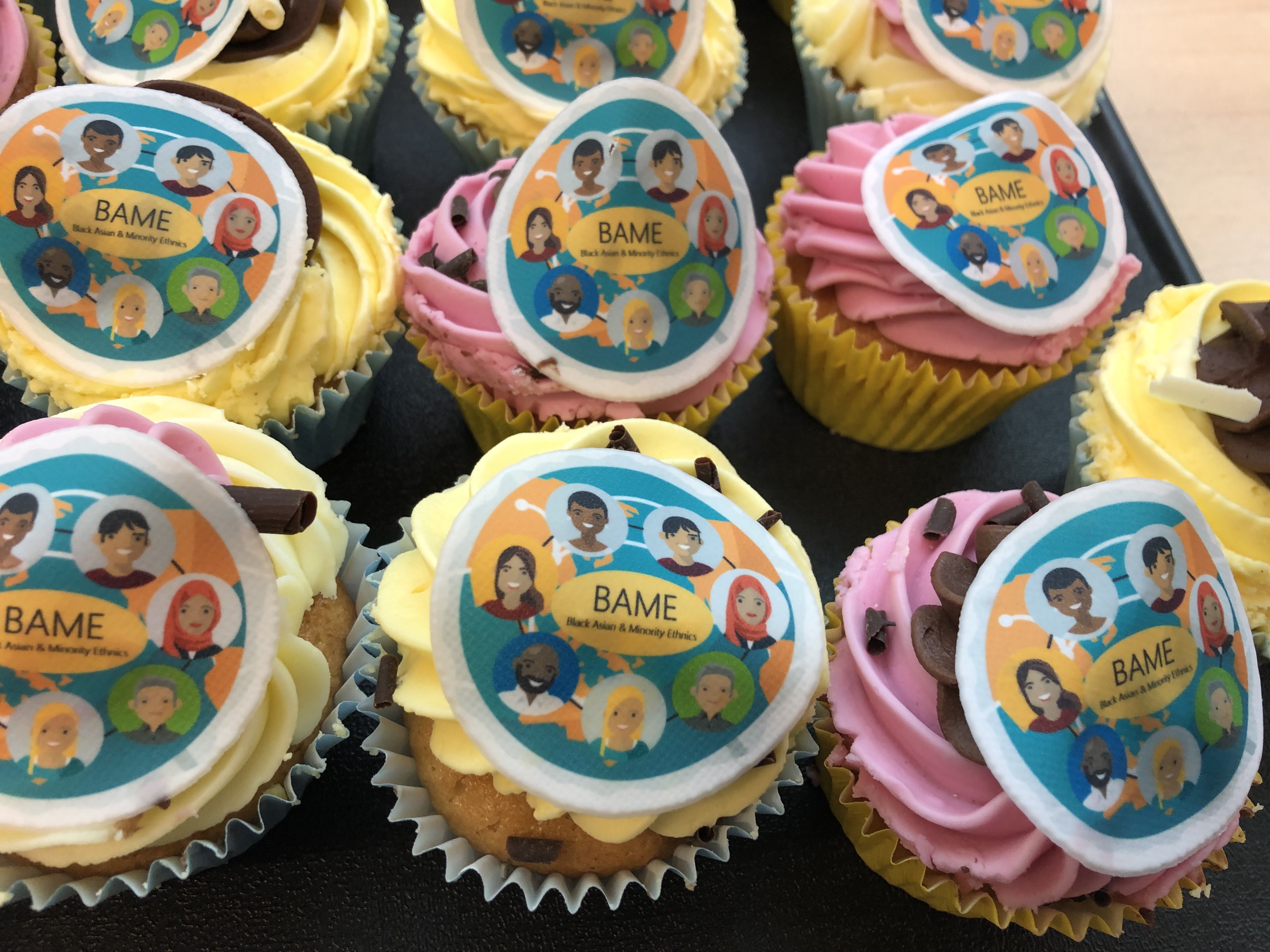Cupcakes showing a Bame logo