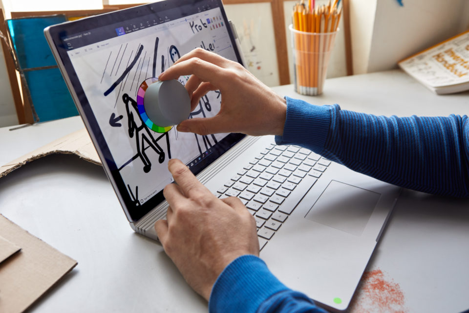 Dominic Wilcox using Surface Dial on a Surface Book 2