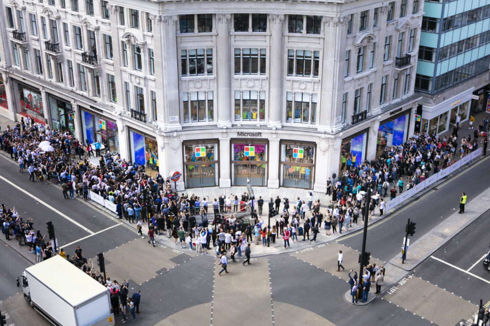 An aerial view of the new Microsoft store in London