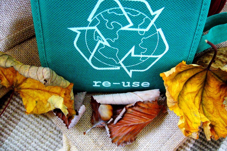 Bag with recycle logo on it