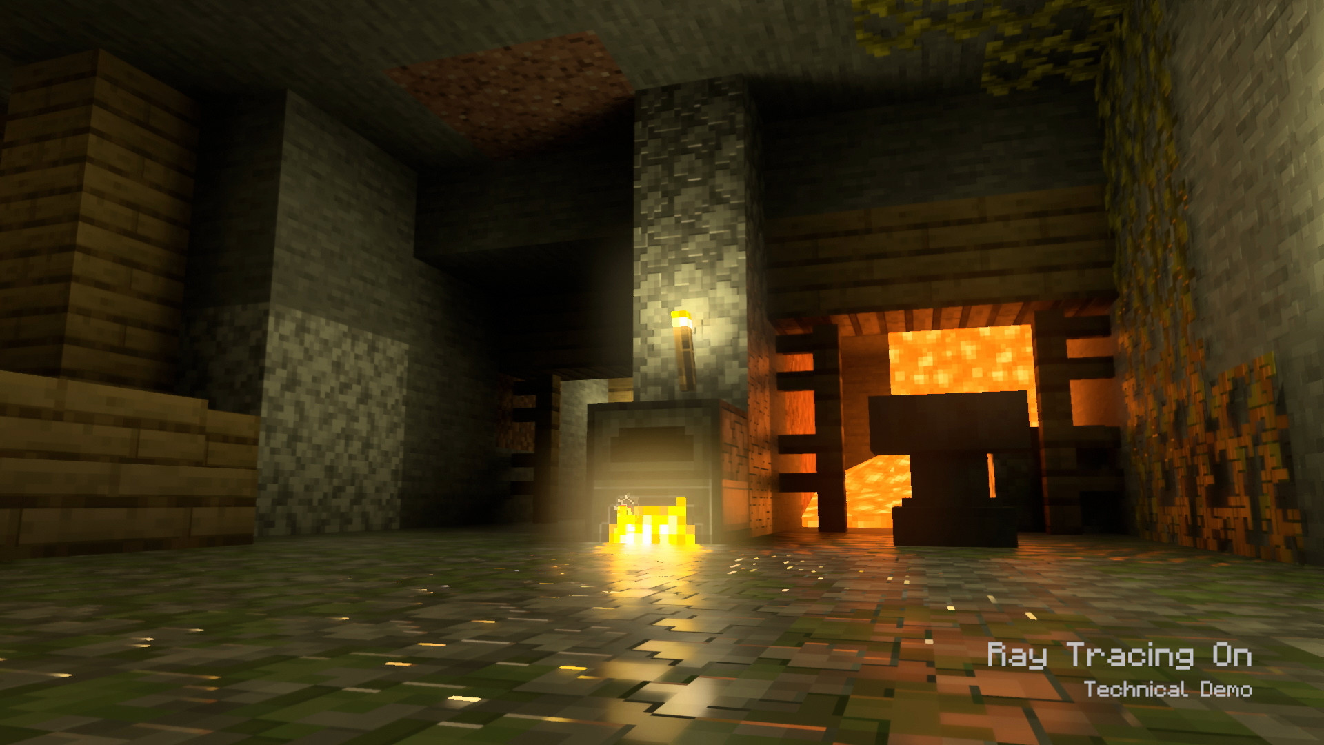 A screenshot of Minecraft with Ray Tracing on