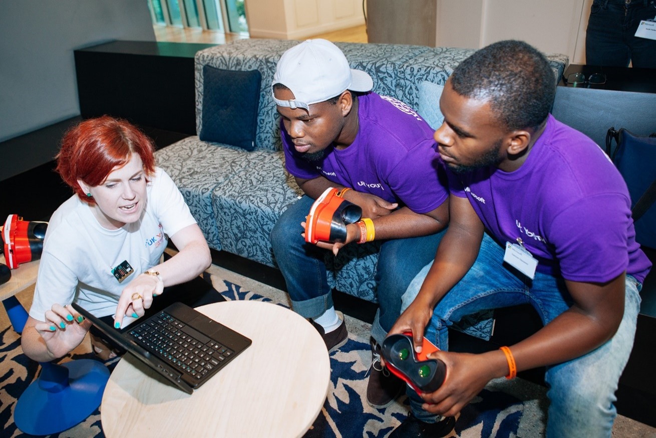 Christina Watson, from UK Youth, with two Generation Code participants at an Inspiration Day
