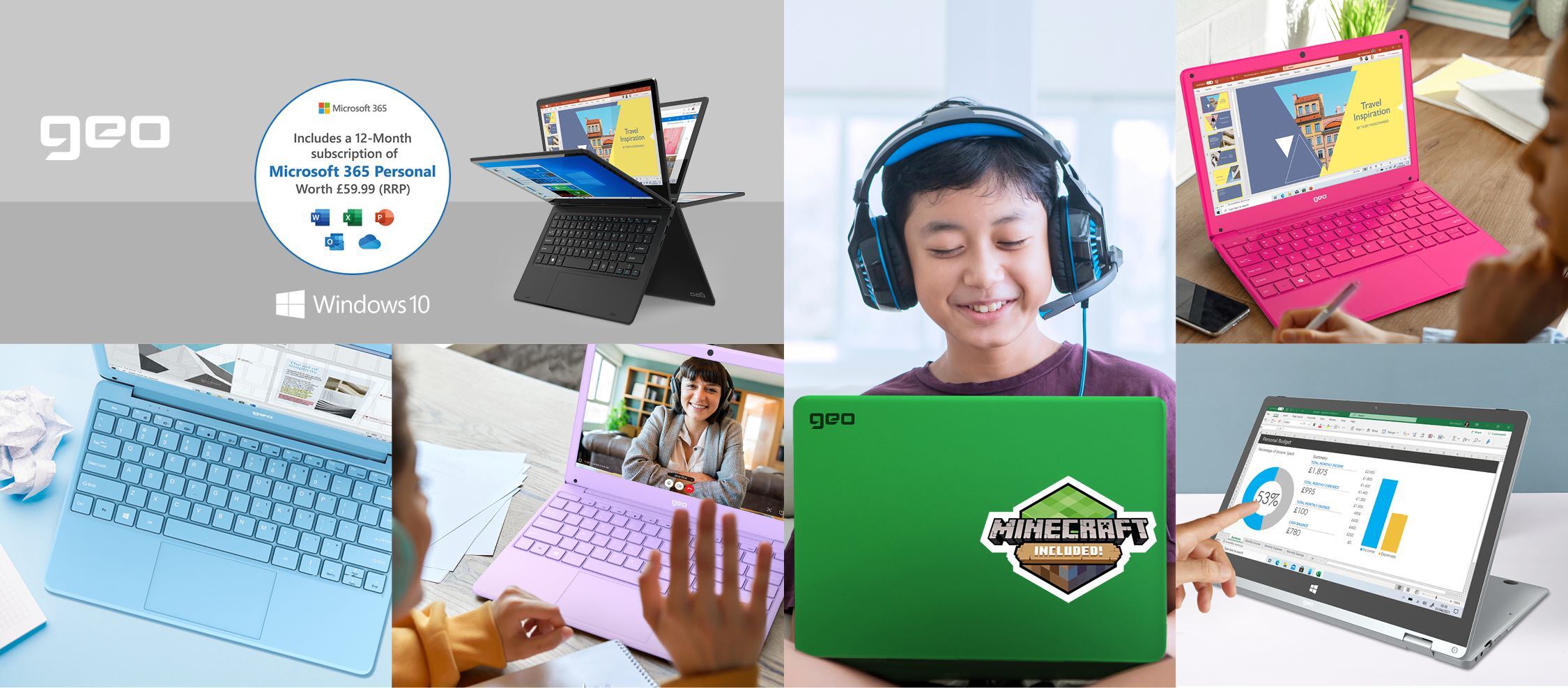 Smiling children use laptops
