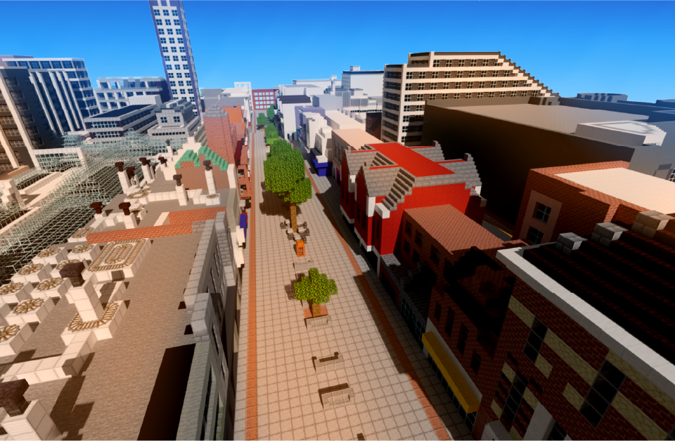 A Minecraft representation of Croydon town centre