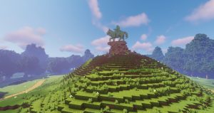 The Minecraft visualisation of The Copper Horse statue at the top of Windsor Great Park's The Long Walk
