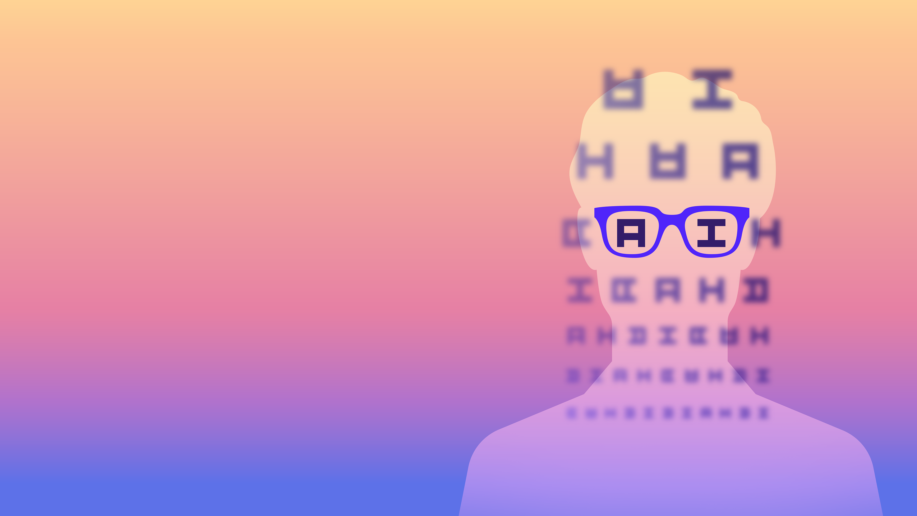 Person wearing AI glasses on a multicolored background.