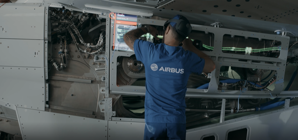 Mixed reality technology can be used to help Airbus production workers access information and instructions while their hands are occupied.