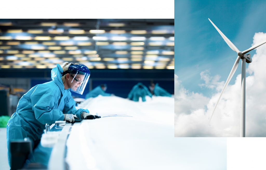 Una mujer trabaja en la fábrica de palas de Vestas en Nakskov, en el sur de Dinamarca.  (Fotos cortesía de Vestas)