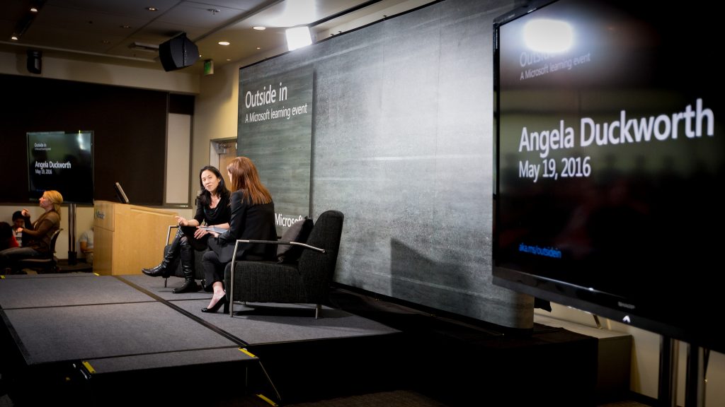 Author Angela Duckworth speaks to Microsoft employees as part of the 