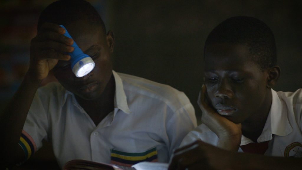 Nigerian students can charge flashlights at school to study at home in the evenings.
