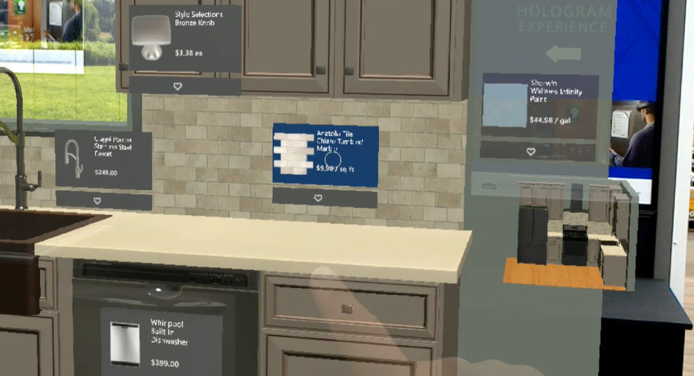 When a Lowe’s customer looks through the HoloLens, they’re able to not only see options for tiles, cabinetry, appliances and more – but also get prices to make their decisions easier.